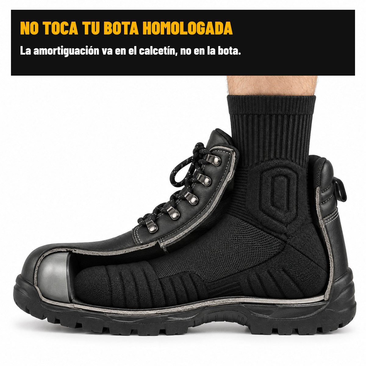 Calcetín Talón Firme dentro de una bota de seguridad